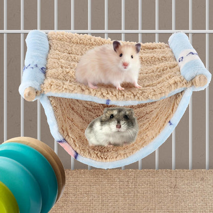 Double-Layer Hanging Hamster Hammock Bed, Delicate Guinea Pig and Chinchilla Cage Accessory, Warm Blue Small Animal Sleep Nest for Rats and Hamsters