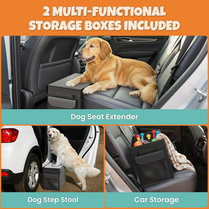 Backseat Cover for Dogs in Car with 2x Storage Boxes - Waterproof Dog Car Seat Cover, Backseat Extender Clip Strap, Carry Bag - Hammock Bed Seat Extender for Dogs, Pet Protector for SUV Truck