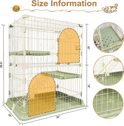 Cat Cage 2-Tier Indoor Cat Enclosure with Widen Bottom Buckle & Reinforced Locking Clamps DlY Cat Playpen for 1-2 Cats & Small Pets,30" Lx 20" W X 35" H (Green, Two-Tier35")