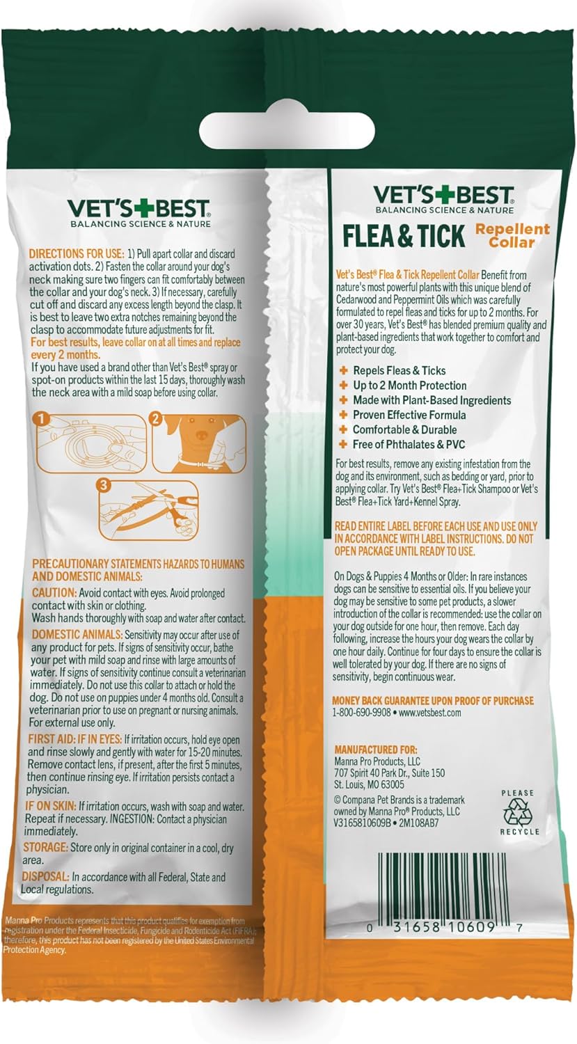 Vet's Best Natural Flea and Tick Collar for Dogs – Natural Repellent Collar with Plant-Based Ingredients – Flea and Tick Prevention and Treatment – Fits Small to Large Dogs – Up to 20” Neck Size