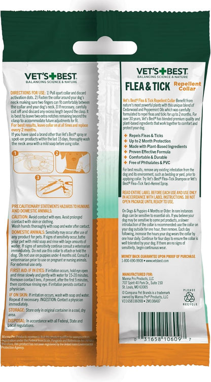 Vet's Best Natural Flea and Tick Collar for Dogs – Natural Repellent Collar with Plant-Based Ingredients – Flea and Tick Prevention and Treatment – Fits Small to Large Dogs – Up to 20” Neck Size