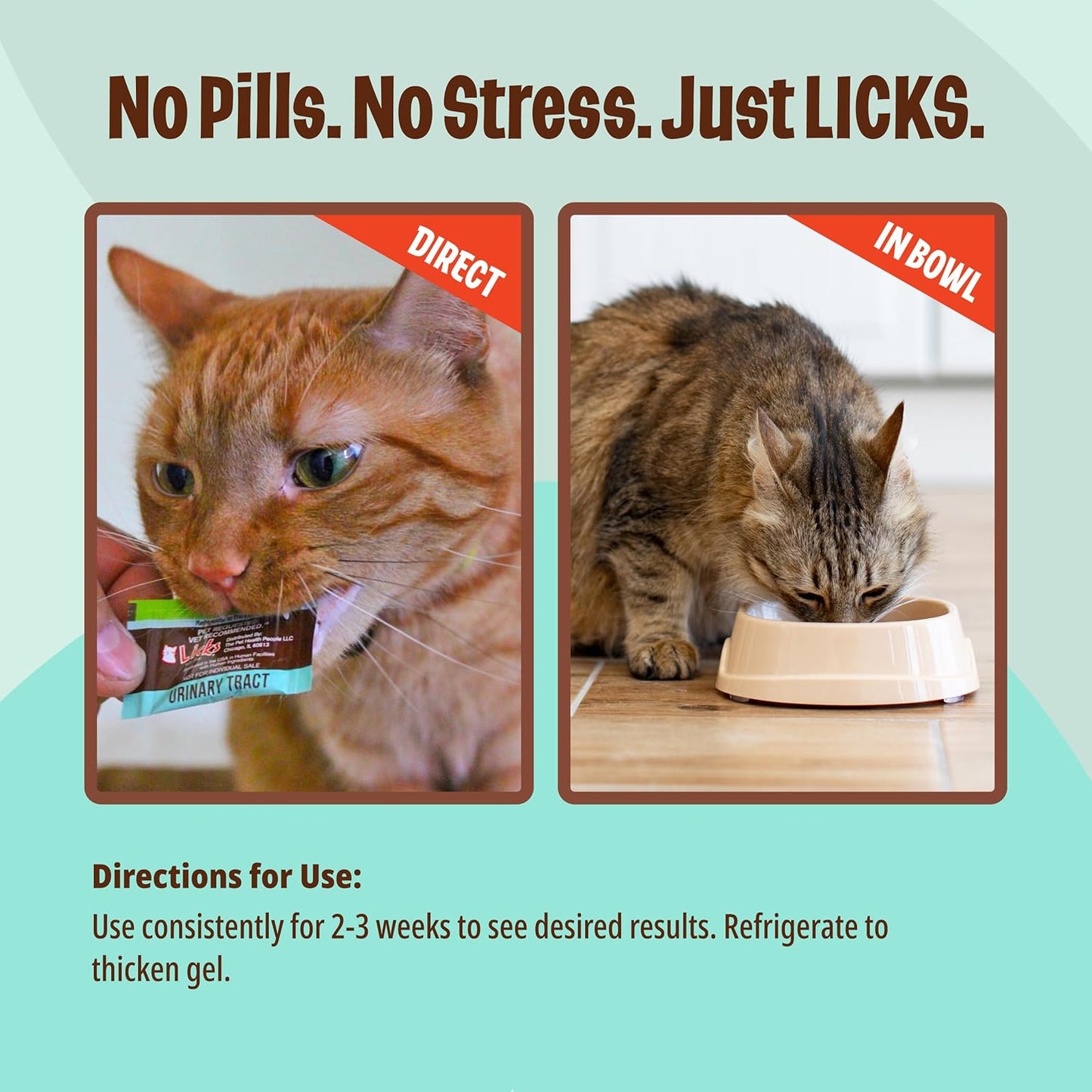 Licks Pill-Free Cat Urinary Tract Care - Cat UTI Care and Prevention Gel Packets - Urinary Tract Infection Supplement for Cats - Omega 3 Fish Oil and L-Lysine Supplement - Gel Packets - 30 Use
