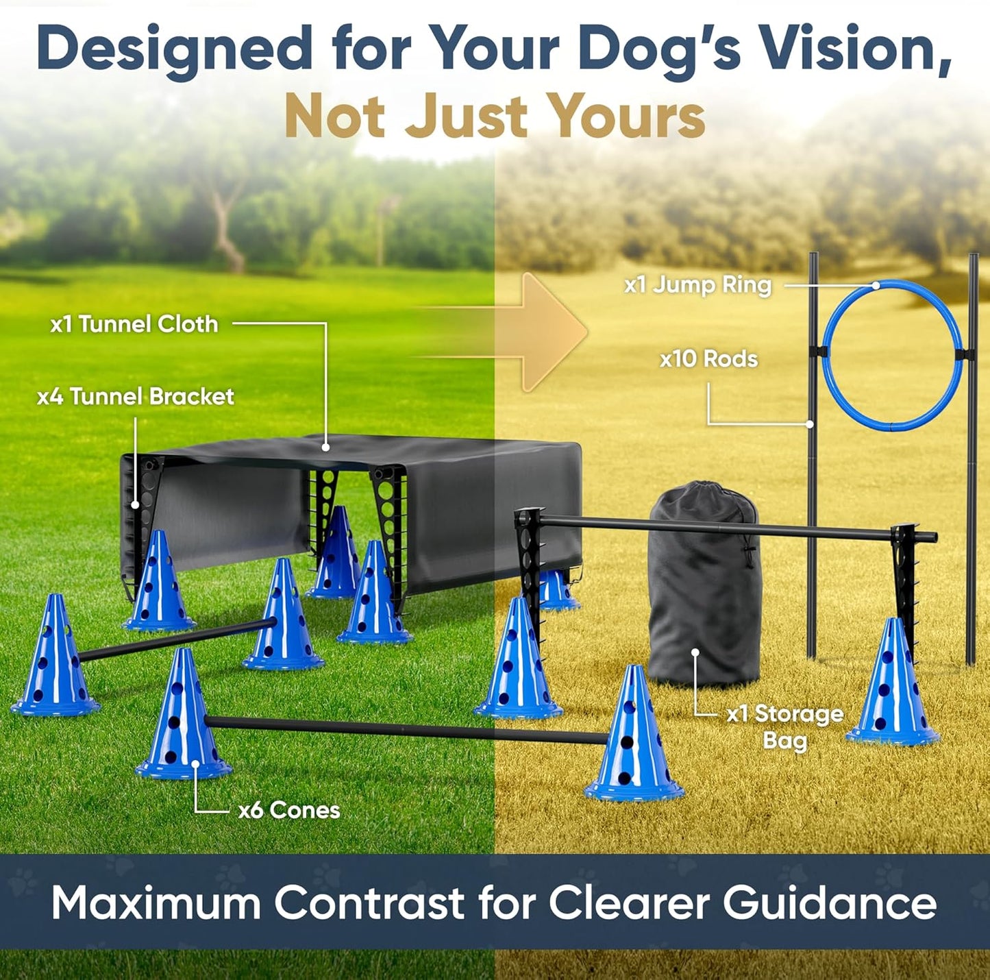 Dog Agility Course Backyard Set Complete Dog Agility Equipment with Cones, Carry Bag, Tunnels for Dogs, Jump Ring - Pet Training Playground, Dogs Obstacle Course Backyard for Indoor Outdoor