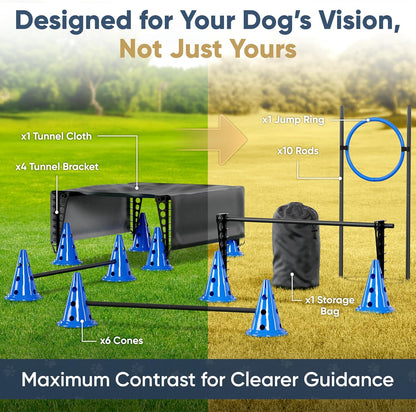 Dog Agility Course Backyard Set Complete Dog Agility Equipment with Cones, Carry Bag, Tunnels for Dogs, Jump Ring - Pet Training Playground, Dogs Obstacle Course Backyard for Indoor Outdoor