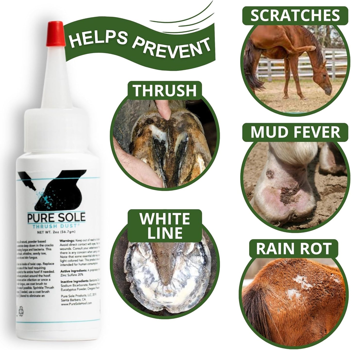 Thrush Treatment for Horses - Pure Sole Thrush Dust (2 oz.) Bundle + Pure Sole Hoof Cleanse (16 oz.)