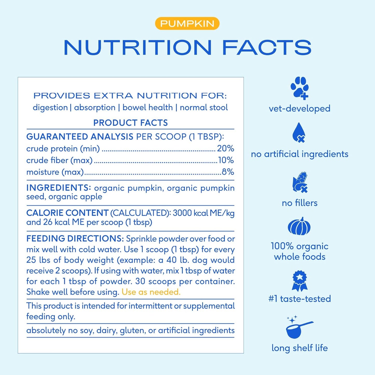 Native Pet Organic Powder Pumpkin Puree Dog Food Toppers, Rich in Fiber Supplement Powder Helps with Digestion, Nutrient Absorption, Diarrhea, Constipation & Upset Stomach, 8 oz (30 Scoops)