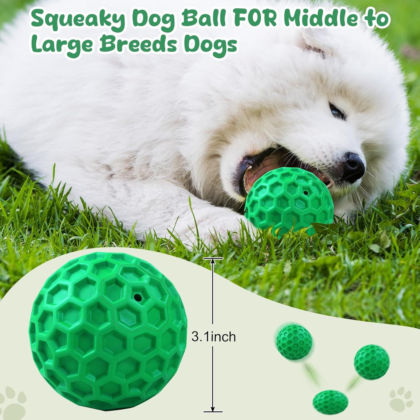 Tough Dog Chew Toys for Aggressive Chewers, Indestructible Dog Balls for Aggressive Chewers, Squeaky Balls for Dogs, Squeaky Toys for Large Dogs, Funny Heavy Duty Ball