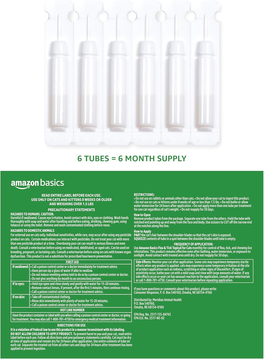 Amazon Basics PreventativeFlea and Tick Topical Treatment for Cats (Over 1.5 Pounds), 3 Count