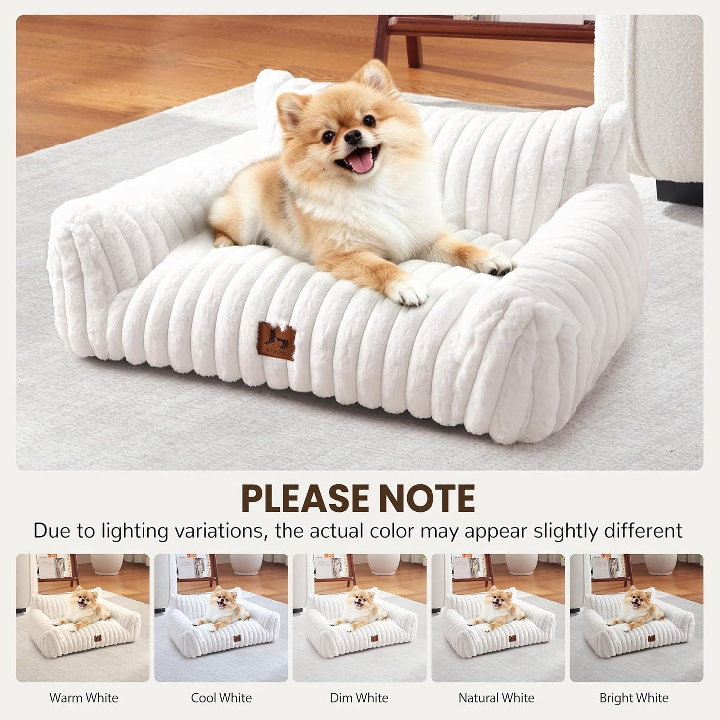 Cat Couch for Pets, Cute Small Dog Couch Bed with Cozy Soft Faux Rabbit Fur for Small Dogs, Fuzzy Dog Couch for Indoor Cats, Supportive Pet Sofa with Removable Washable Cover, Cream, 30"