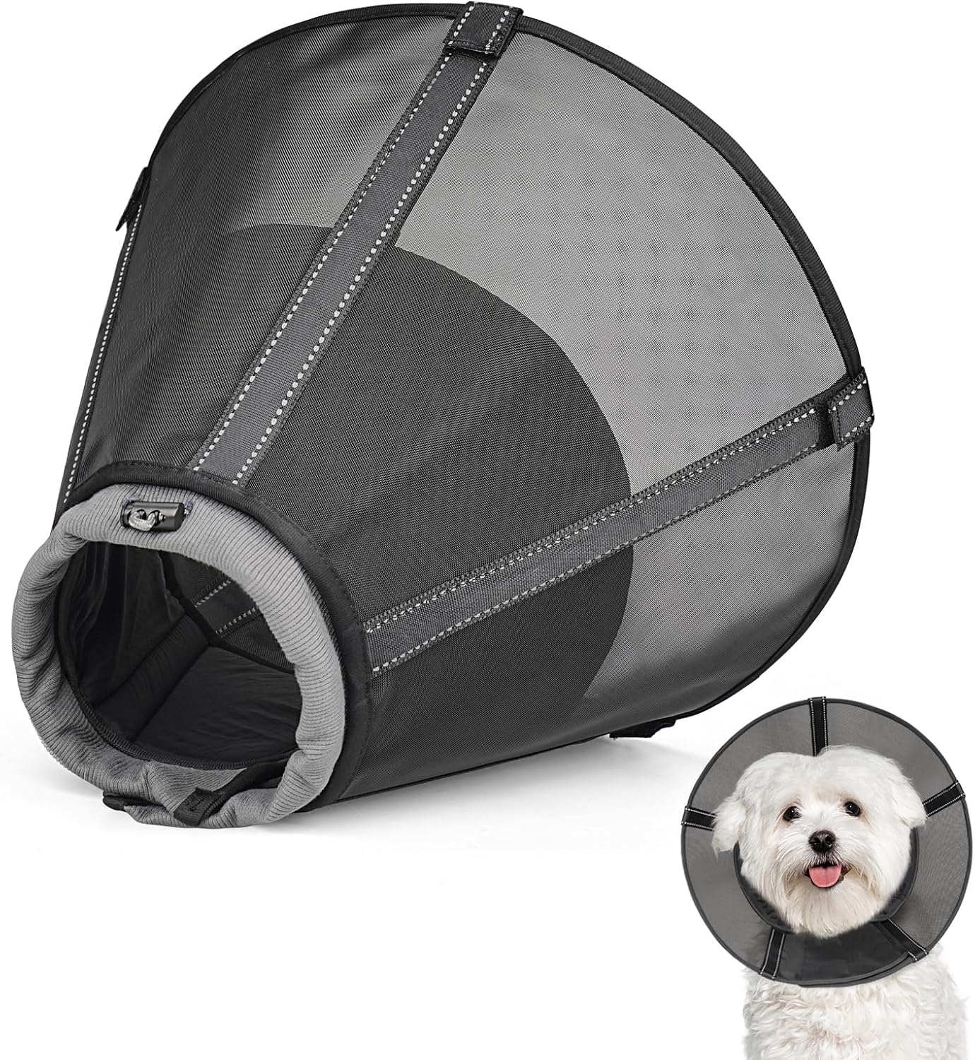 Dog Cone Collar to Stop Licking: Soft Mesh Recovery Collar After Surgery with Detachable Pad, Elizabeth Cone Alternative for Large Medium, Small Dogs, Normal Eating and Drinking (XL, Black Mesh)