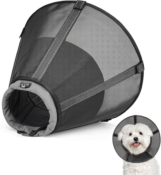 Dog Cone Collar to Stop Licking: Soft Mesh Recovery Collar After Surgery with Detachable Pad, Elizabeth Cone Alternative for Large Medium, Small Dogs, Normal Eating and Drinking (XL, Black Mesh)