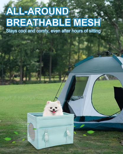 Dog Car Seat for Small Dogs Under 13 lbs Pet Booster Seat with Storage Pocket Foldable Travel Car Bed for Puppy or Cat（Green）