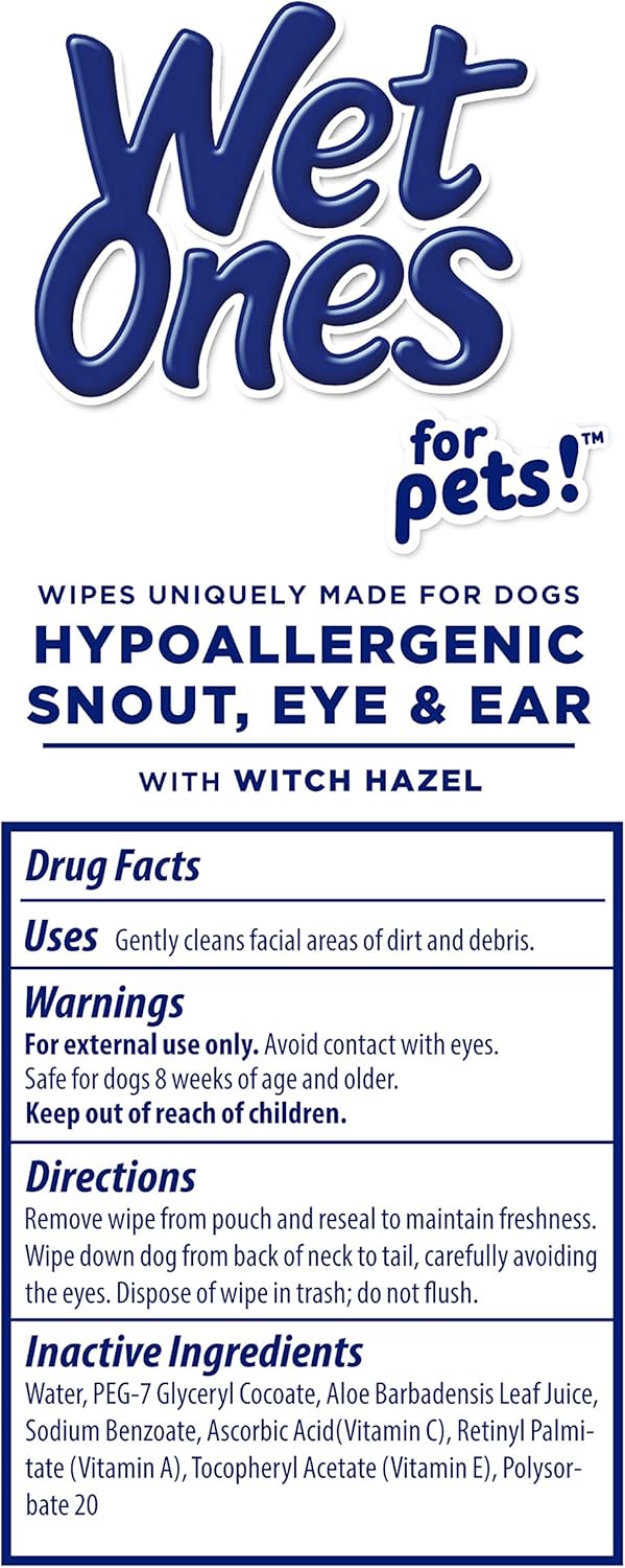 Wet Ones for Pets Extra Gentle Hypoallergenic Dog Wipes with Witch Hazel for Snout, Eye, Ear | Fragrance-Free for All Dogs with Wet Lock Seal | 30 Ct Pouch (Pack of 2)