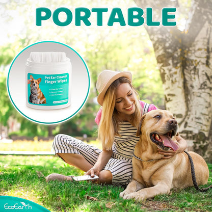 EcoEarth Premium Dog Ear Cleaner Wipes - 50 Pcs - Pet Ear Cleaning Finger Wipes - Pearl-Embossed Texture for Itchy Ear Relief & Infection Protection - Disposable Wipes for Wax & Dirt Removal