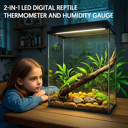 QZQ Reptile Thermometer and Humidity Gauge, LED Digital Thermometer Hydrometer, Reptile Tank Accessories for Bearded Dragon, Crested Gecko, Snake, Jumping Spider, Lizard, USB Power Supply (Blue)