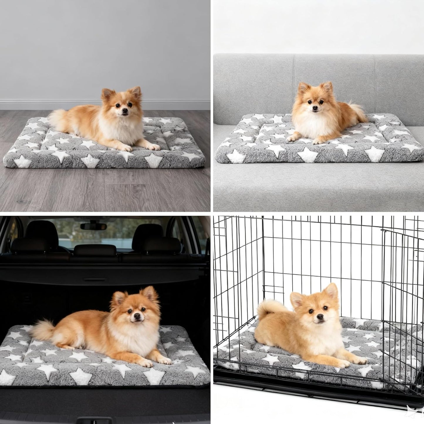 Dog Bed Mat, Reversible Crate Pad & Cute Dog Bed - Machine Washable Kennel Mat with Ultra Soft for Small Dogs (Cool/Warm), 24" x 18", Grey&Star