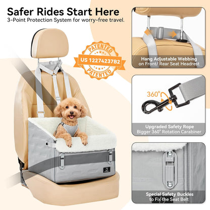 Dog Car Seat for Small Dogs – Patented Safety Buckle, Booster Seat with Safety Leash, Travel Bed for Dogs Up to 35 lbs – Secure, Comfortable, Easy Install, Fits Cars/SUVs/Trucks