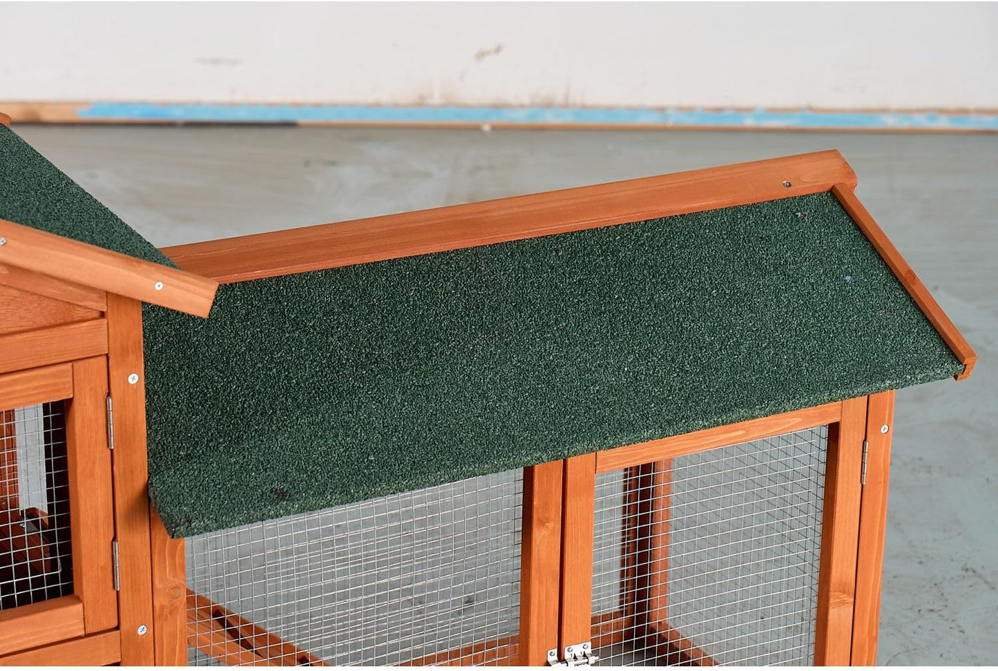 Large Wooden Rabbit Hutch Wood Brown Weather-Resistant Asphalt Roof Outdoor Porch Durable Pet Shelter