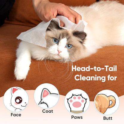 Unscented Pet Wipes (400pcs) - Hypoallergenic, Alcohol-Free & Soothing for Sensitive Skin - Head-to-Tail Cleaning for Dogs & Cats - Safe for Face, Coat, Paws & Butt