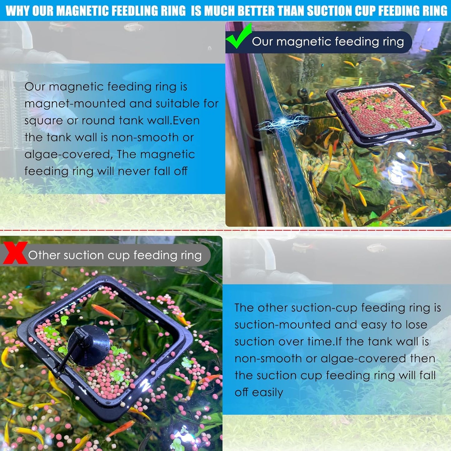 Magnetic Fish Feeding Ring, Floating Aquarium Feeder Ring for Fish Tank，Betta Feeding Ring for Goldfish, Guppy, Fresh/Saltwater Tanks- Prevents Food Scattering and Anti-Falling Off（Patented Product）