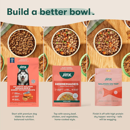 Jinx Premium Dog Food Bundle, Beef - 4lb Grain-Free Dry Dog Food, Kibble Sauce & Homemades Wet Food Pouches (9-oz)