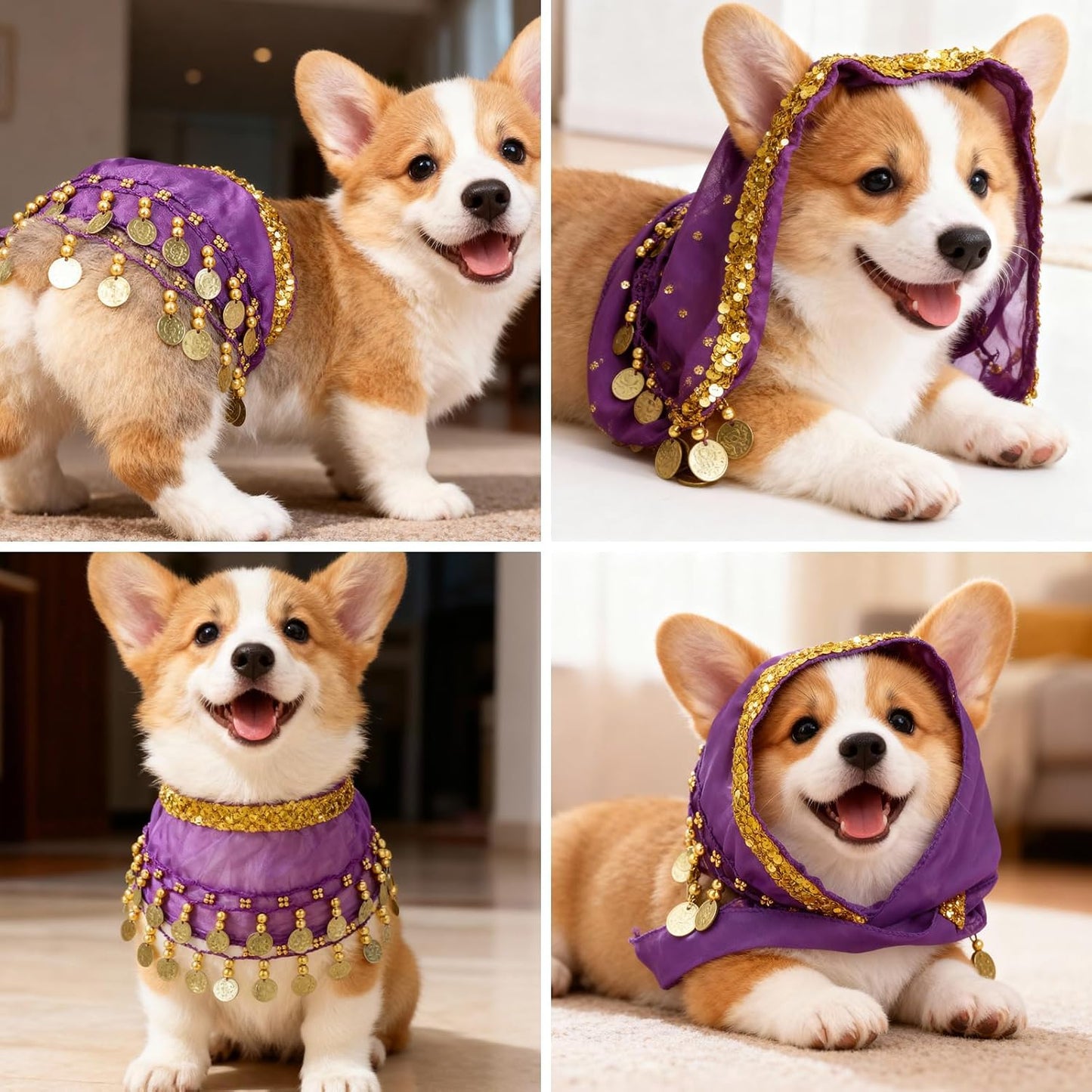 Dogs Belly Dancer Skirt, Waist Chain Hip Curtain Clothes Bling Dance Scarf for Corgis Belly Skirt Dog Dancer Costume with Sequin Puppy Hip Shaking Dance Clothes Decoration Pet Costumes