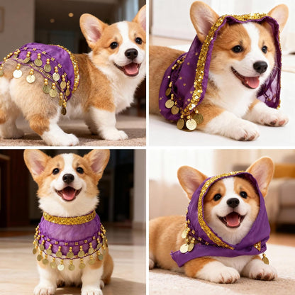 Dogs Belly Dancer Skirt, Waist Chain Hip Curtain Clothes Bling Dance Scarf for Corgis Belly Skirt Dog Dancer Costume with Sequin Puppy Hip Shaking Dance Clothes Decoration Pet Costumes