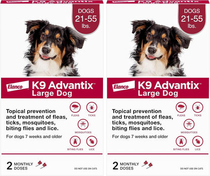 K9 Advantix Flea, Tick & Mosquito Prevention for Dogs 21-55 lbs. | Flea Drops for Large Dogs | Apply Monthly | 4 Treatments (Pack of 2)