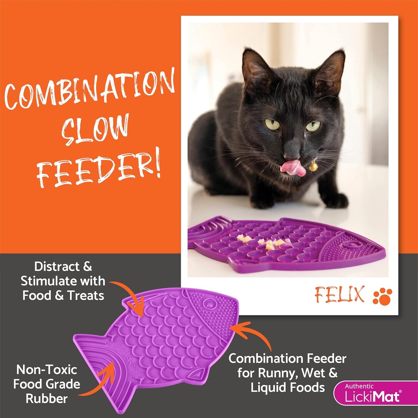 LickiMat Felix, Fish-Shaped Cat Slow Feeders Lick Mat, Boredom Anxiety Reducer; Perfect for Food, Treats, Yogurt, or Peanut Butter. Fun Alternative to a Slow Feed Cat Bowl or Dish, Green