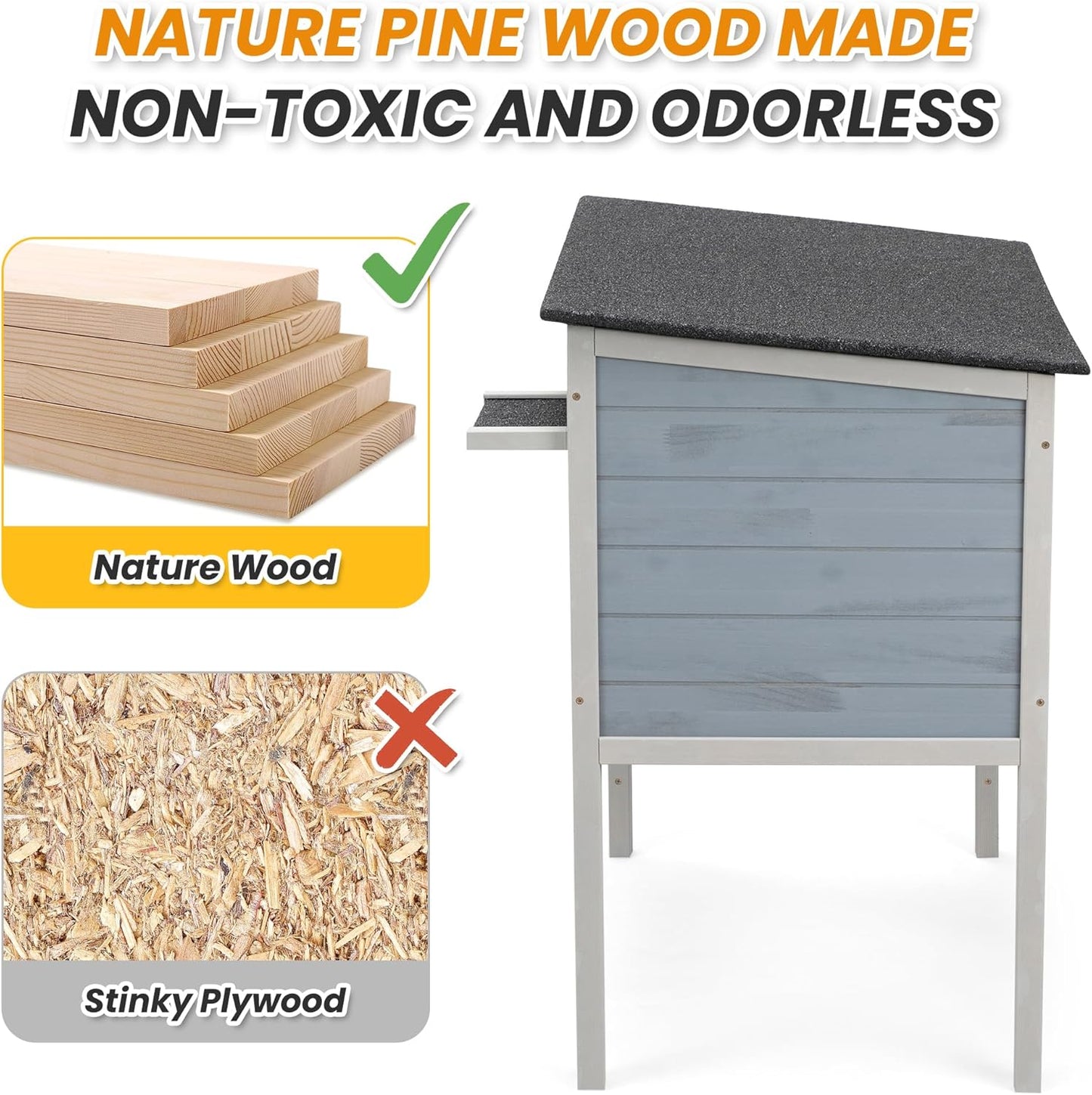 Insulated Warm Outdoor Cat House & Condos, Raised Weatherproof Kitten Shelter for Outside with All-Round Foam, Feral Cat Wooden Enclosure for Small Medium