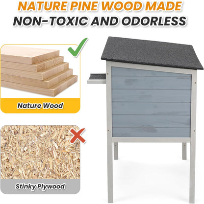 Insulated Warm Outdoor Cat House & Condos, Raised Weatherproof Kitten Shelter for Outside with All-Round Foam, Feral Cat Wooden Enclosure for Small Medium