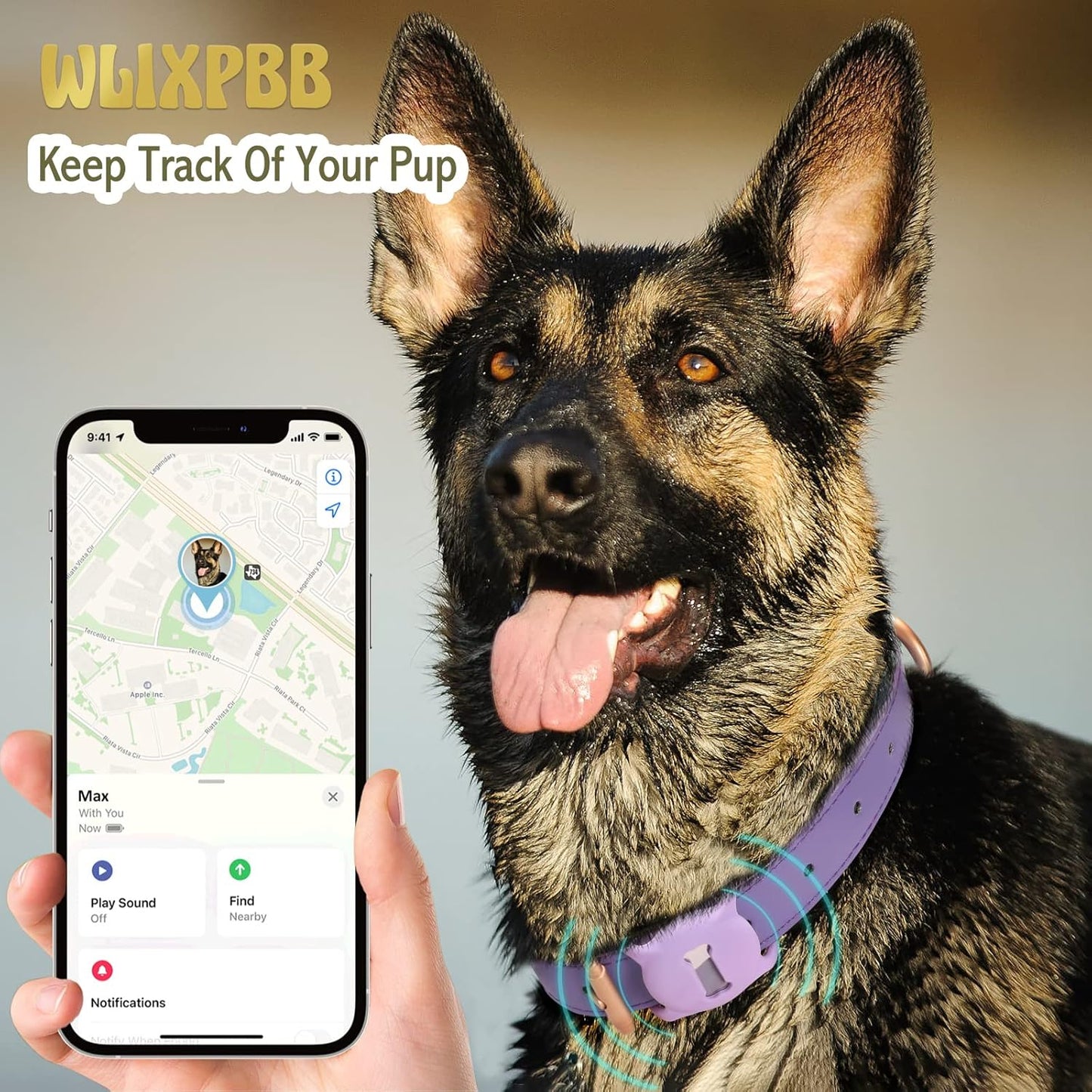 Airtag Leather Dog Collar for Small Medium Large Dog Adjustable Soft Padded Air Tag Puppy Collar Heavy Duty Metal Buckle Collar with Anti-Lost Airtag Holder Protective Case,XS,Purple