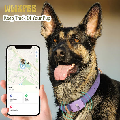 Airtag Leather Dog Collar for Small Medium Large Dog Adjustable Soft Padded Air Tag Puppy Collar Heavy Duty Metal Buckle Collar with Anti-Lost Airtag Holder Protective Case,XS,Purple