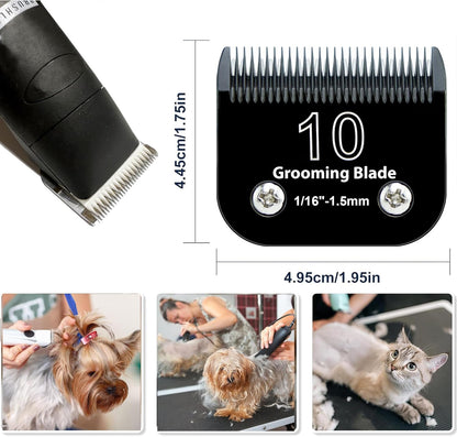 10# Dog Grooming Clipper Replacement Blades, Detachable Blade Compatible with Andis/wahl/Oster Pet Clippers,10 Blade 1/16-inch, Made of Ceramic & Stainless Steel Blade, Black