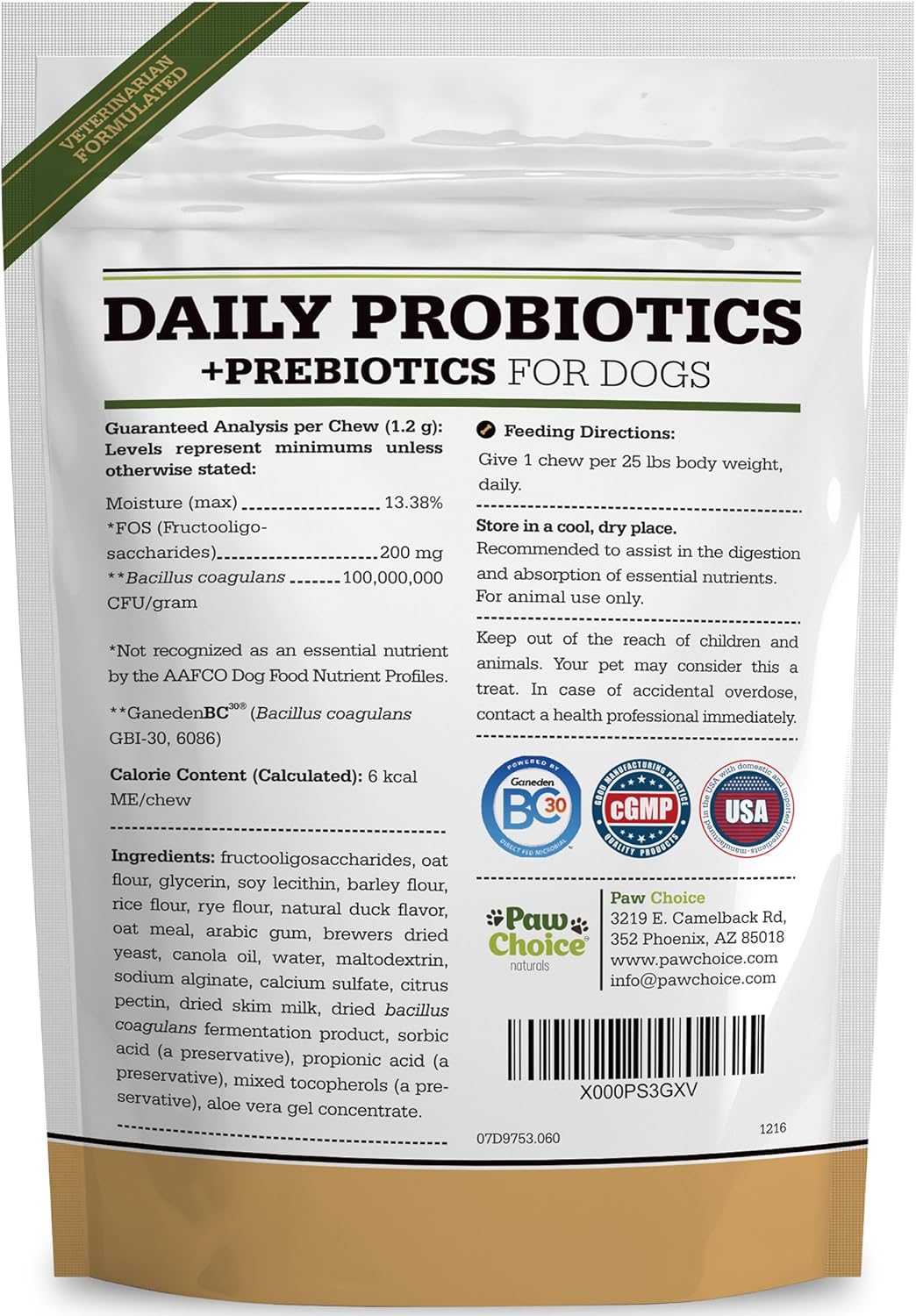 Paw Choice Probiotics for Dogs with Prebiotics - Daily Chews for Gut Health, Digestion, Regularity, and Immune Support - Natural Supplement Treat Made in USA