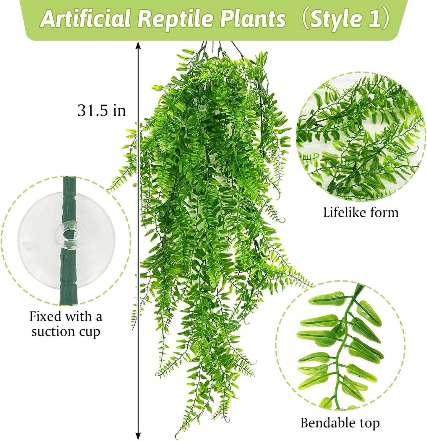 VCEPJH Snake Climbing Branch, 2Pcs Reptile Wood Natural Cork Log and 4 Pcs Reptile Plants, Climbing Wood Branch Terrarium Hanging Fake Plant Leaves for Snake Leopard Gecko Lizard Chameleon