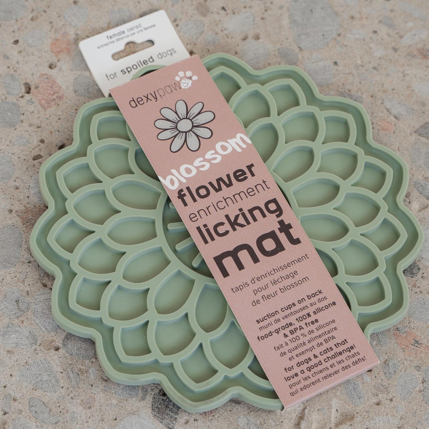 Enrichment Lick Mat: Sage Green Blooming Blossom - Grooved Silicone Dog Feeding Dish, Spread On Food Or Treats, Pet Soothing, Suction Back