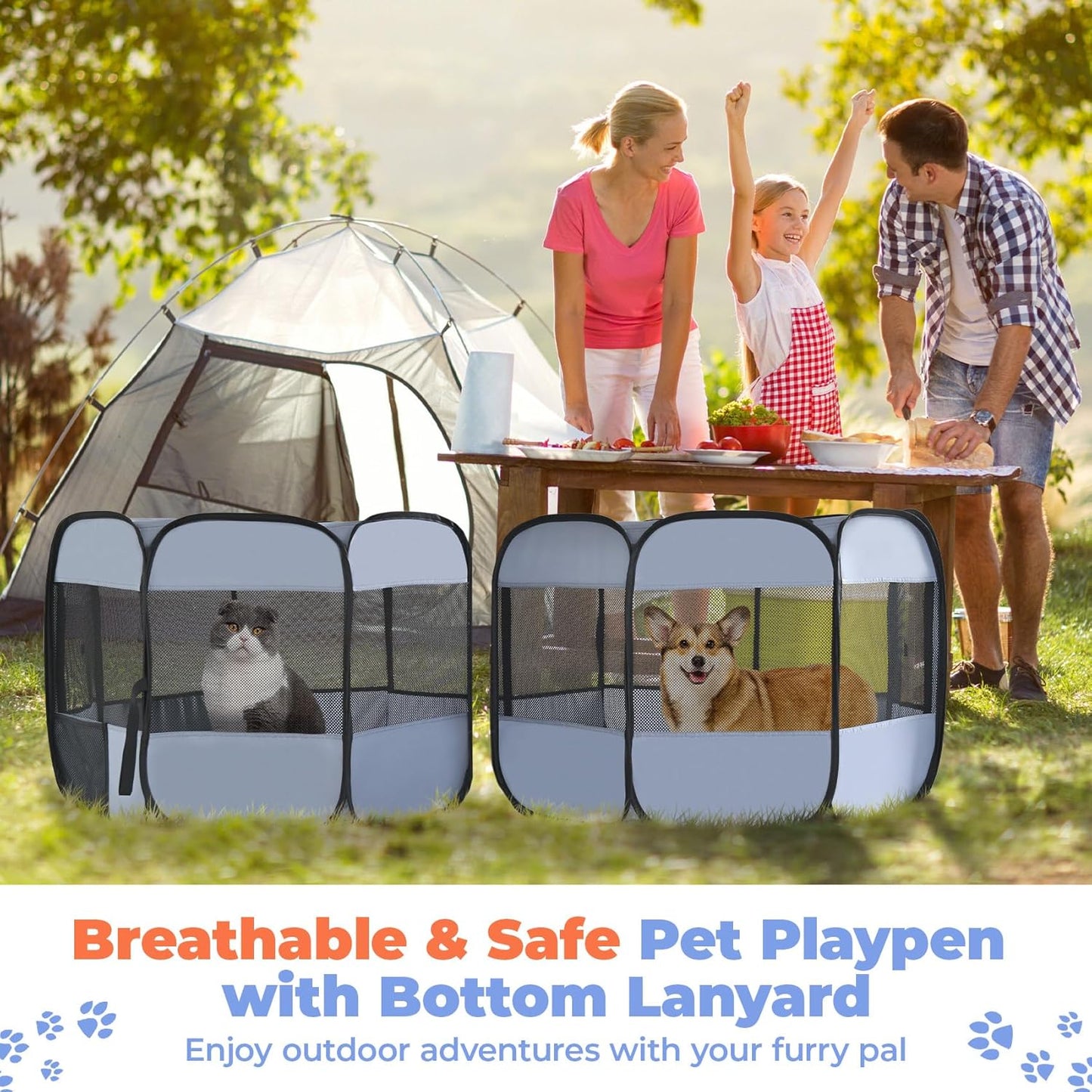 2-in-1 Cat Playpens, Detachable into 2 Separate Playpens with Additional 2 Doors, Portable Dog Playpen Cat Tent Enclosure for Kitten and Puppy Indoor Outdoor Use(M)