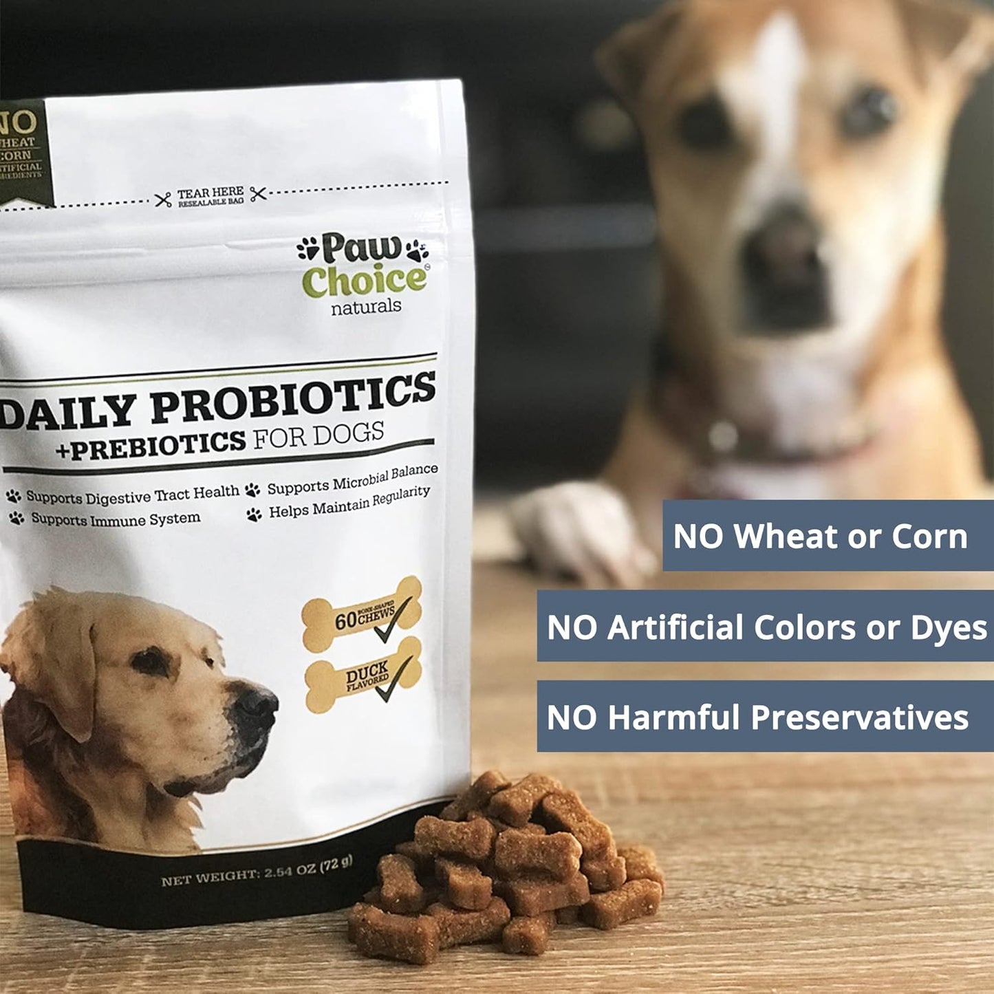Paw Choice Probiotics for Dogs with Prebiotics - Daily Chews for Gut Health, Digestion, Regularity, and Immune Support - Natural Supplement Treat Made in USA