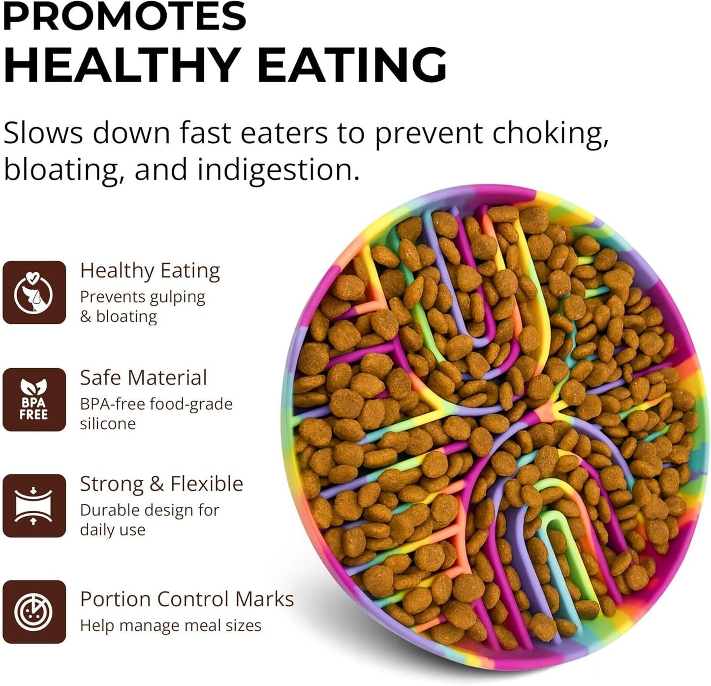 Slow Feeder Dog Bowls, Dishwasher Safe, Non-Slip Base, BPA-Free Slow Eating Dog Bowl (Rainbow, 1-Pack)