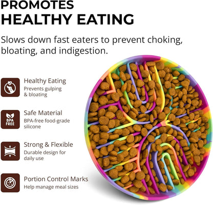 Slow Feeder Dog Bowls, Dishwasher Safe, Non-Slip Base, BPA-Free Slow Eating Dog Bowl (Rainbow, 1-Pack)