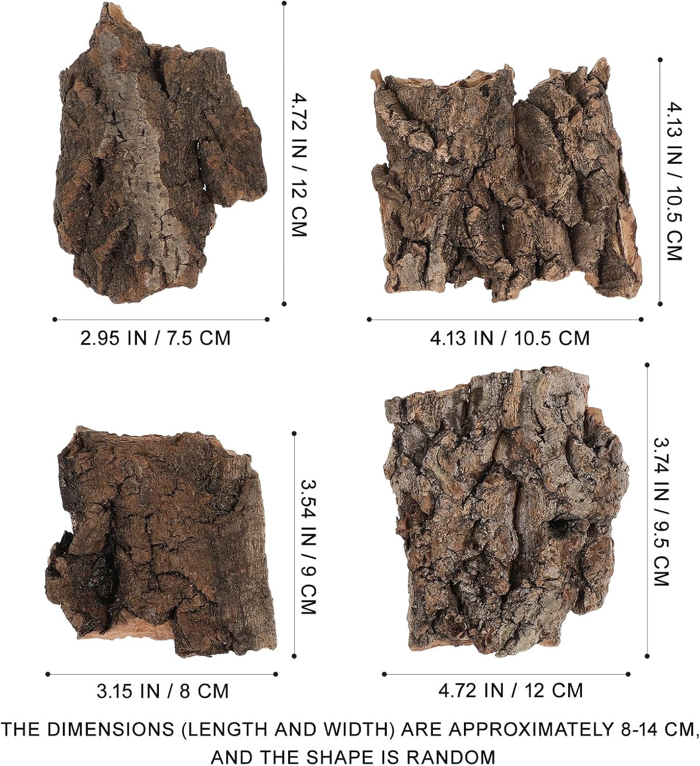 YARNOW 4 Pcs Reptile Bark Cork, Random Shape, 3. 1 to 5. 5 Inch, Wood Bark for Tortoise, Lizard, Gecko, Bearded Dragon, Chameleons