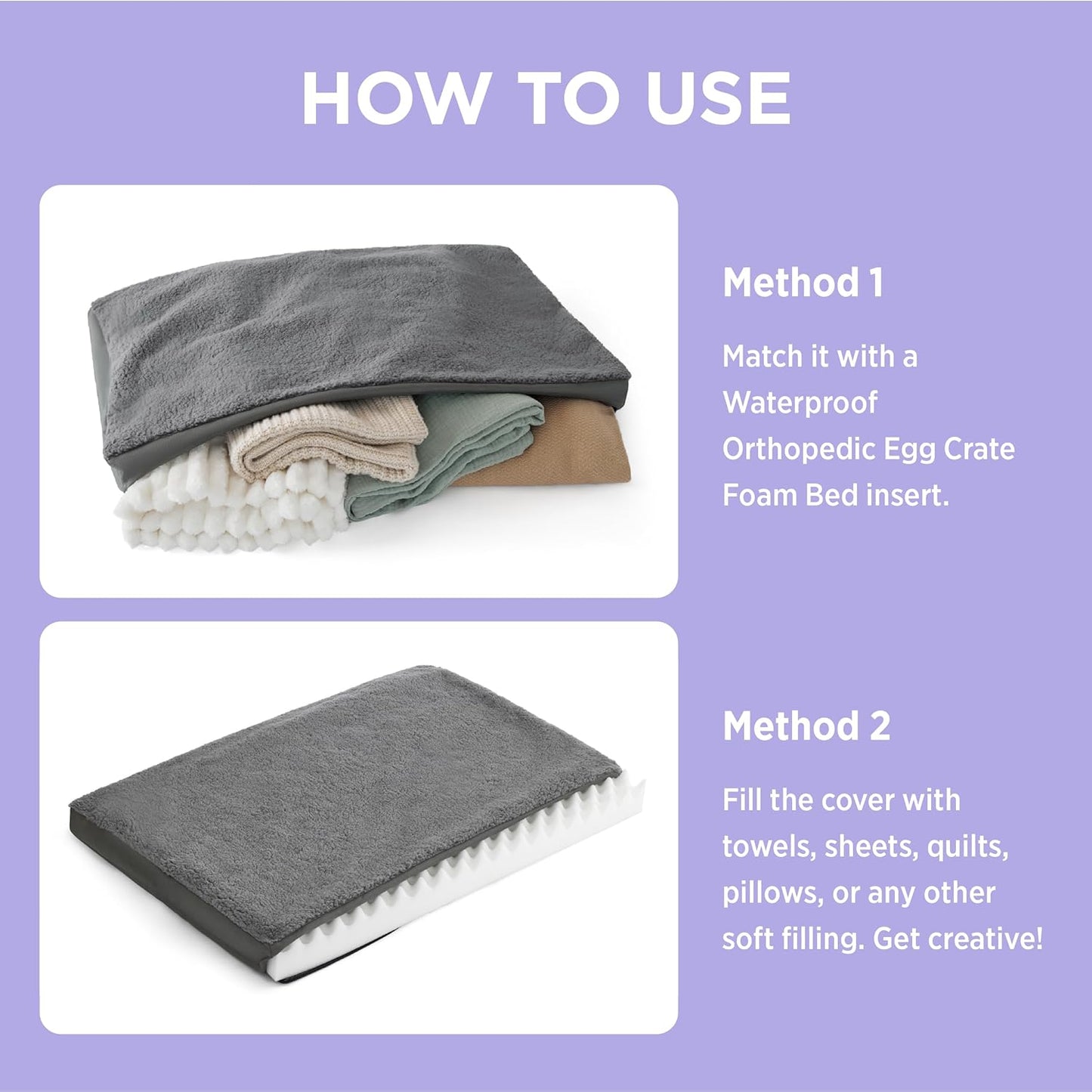 LE SURE XL Washable Dog Bed Cover Replacement Plush Fleece Cover for Orthopedic Egg Crate Foam Pet Mat 44x32x3 Inches, Dark Grey