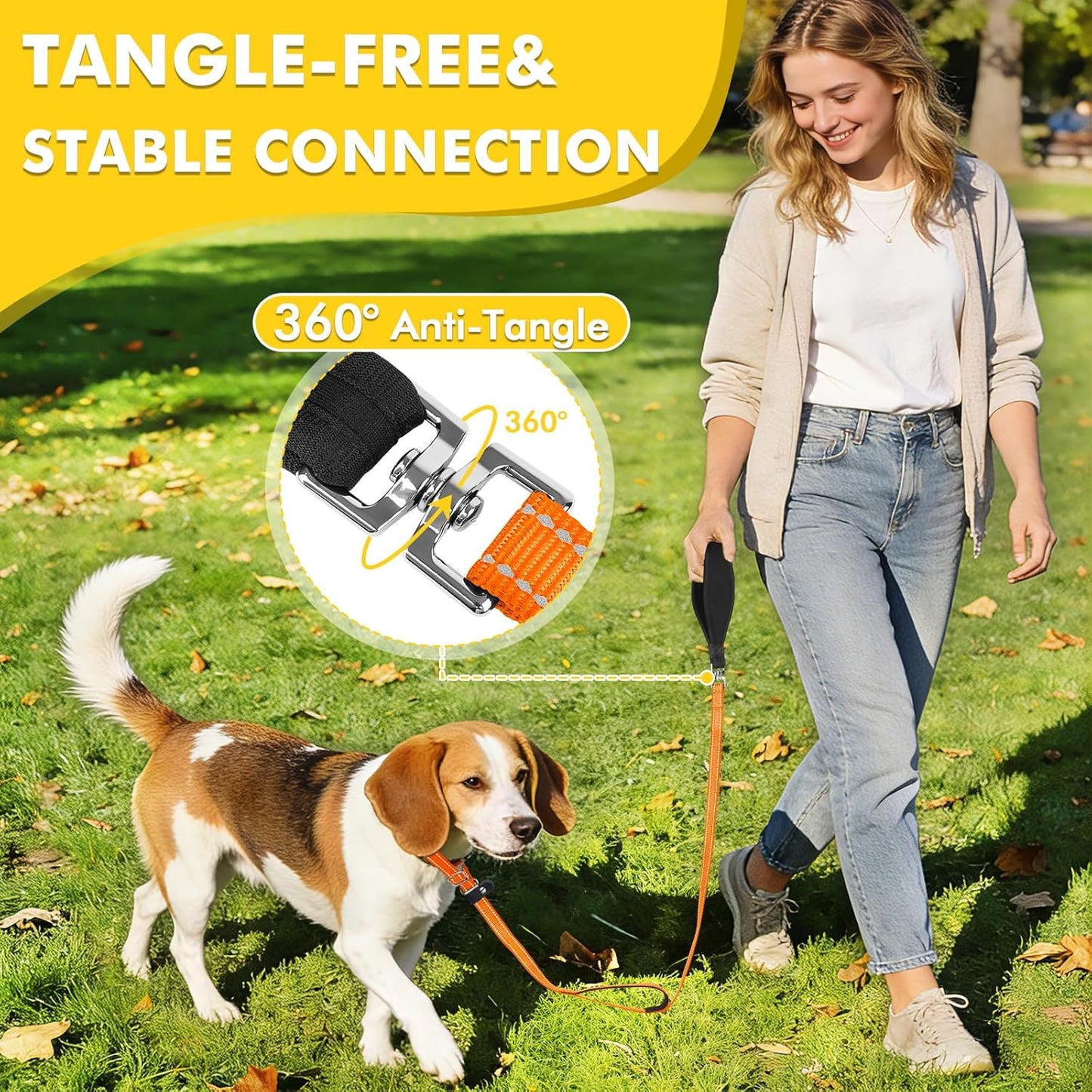 XiaZ Slip Lead Dog Leash, 6 FT Flat Rope Slip Leash with Double Handles and Collar Attachment, No Pull Pet Training Lead with Highly Reflective for Small Medium Large Dogs Orange