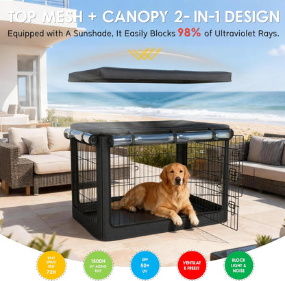 Dog Crate Cover,Fits Most 42-inch Dog Crates,Unique Knife Cloth (More Durable and Heavy Duty)+ EVA Transparent Material,with Waterproof Sunshade Cover,Waterproof Dog Kennel Cover,Black(Cover Only)