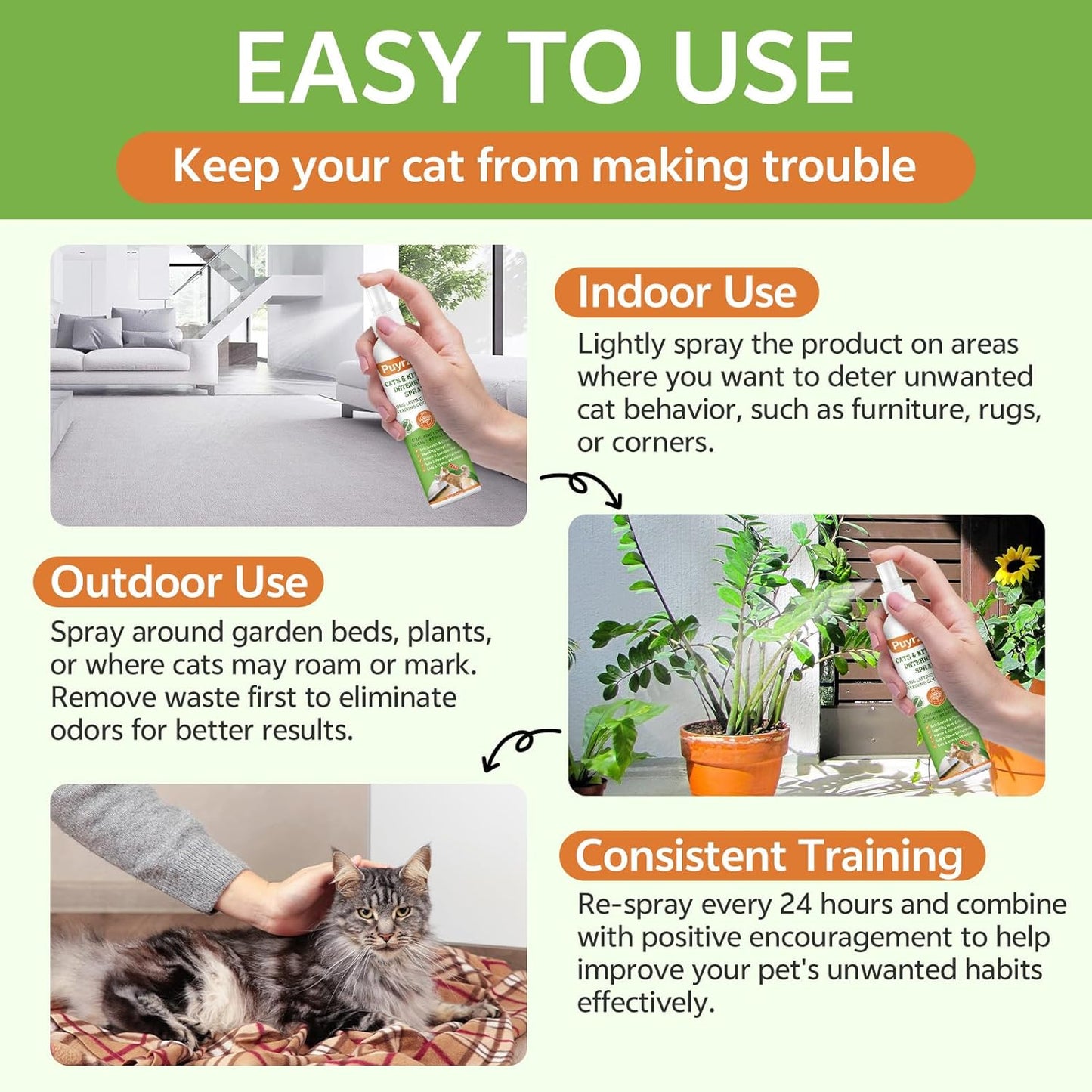 Natural Cat Deterrent Spray, 200ML Kitten Cat Repellent Spray Anti-Scratch for Furniture, Sofas, Curtains, Plants, Non-Toxic, Non-Alcohol Behavior Training Aid for Indoor & Outdoor