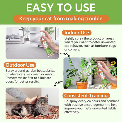 Natural Cat Deterrent Spray, 200ML Kitten Cat Repellent Spray Anti-Scratch for Furniture, Sofas, Curtains, Plants, Non-Toxic, Non-Alcohol Behavior Training Aid for Indoor & Outdoor