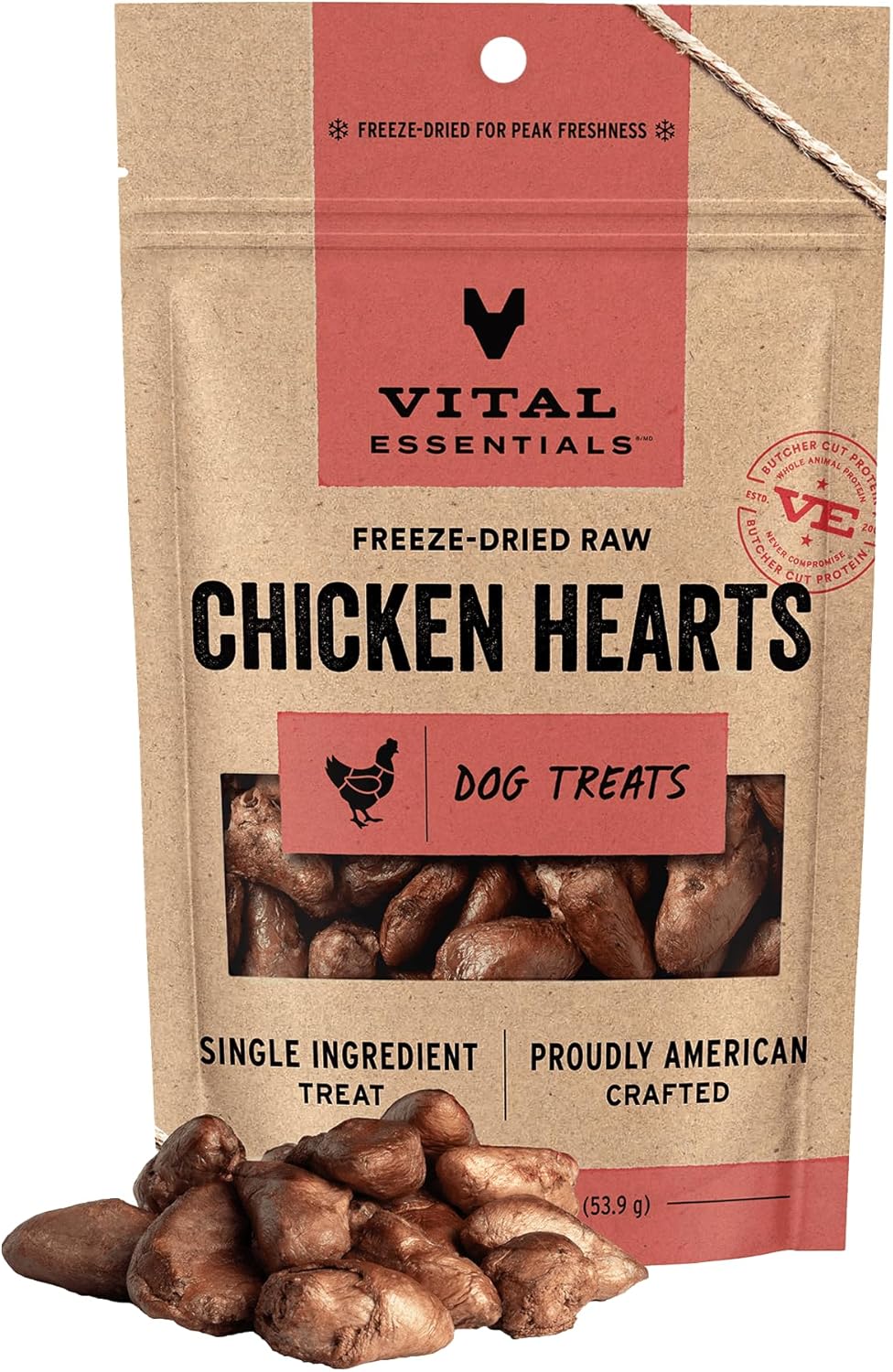 Vital Essentials Single Ingredient Chicken Hearts Dog Treats, 1.9 oz | Freeze-Dried Raw | Premium Quality High Protein Training Treats | Grain Free, Gluten Free, Filler Free