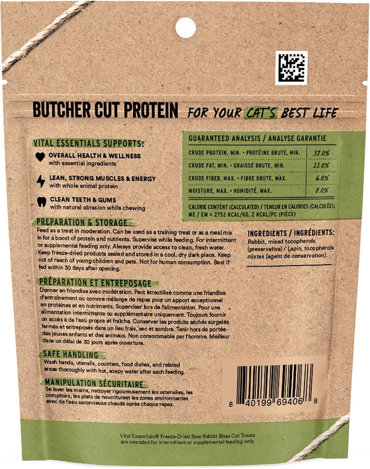 Vital Essentials Rabbit Bites Cat Treats, 0.9 oz | Freeze-Dried Raw | Single Protein | Grain Free, Gluten Free, Filler Free