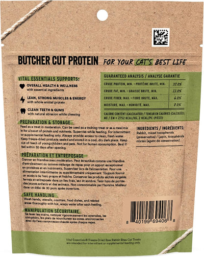 Vital Essentials Rabbit Bites Cat Treats, 0.9 oz | Freeze-Dried Raw | Single Protein | Grain Free, Gluten Free, Filler Free
